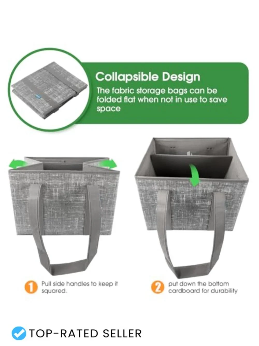 Reusable Grocery Bags, Large Foldable Shopping Tote with Reinforced Handles &